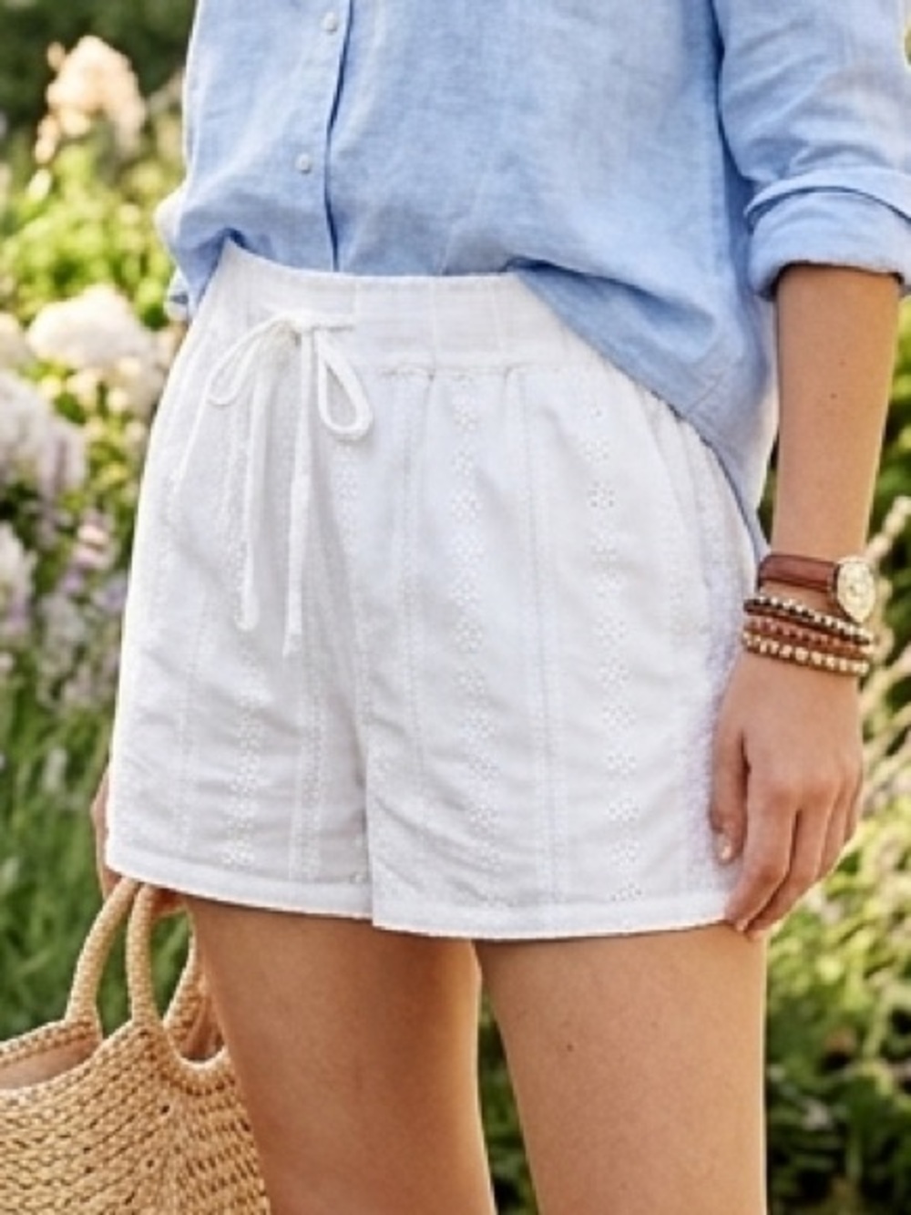 NWT Hem & Thread White High-Waist Lined Eyelet  Shorts